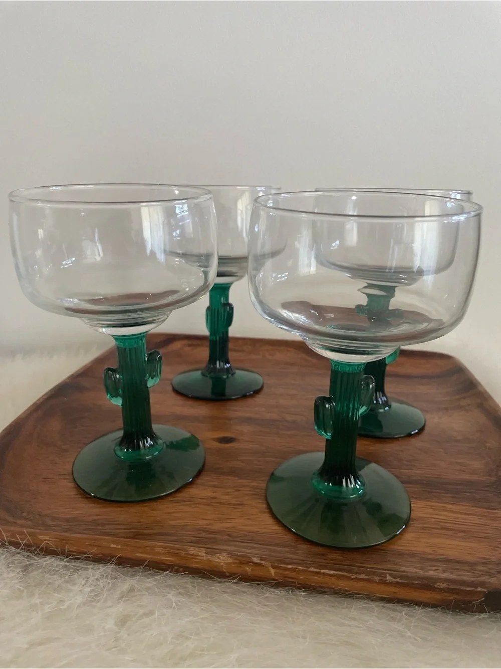 Vintage Green Cactus Stem Goblets - Set of 4 Libby Margarita glasses